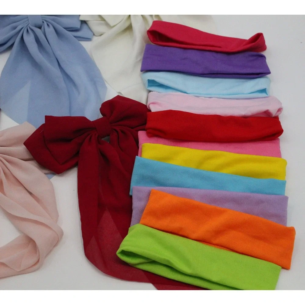 Handmade Kids Hair Accessory Set Large Chiffon Bows Headbands Pink Makeup Bag